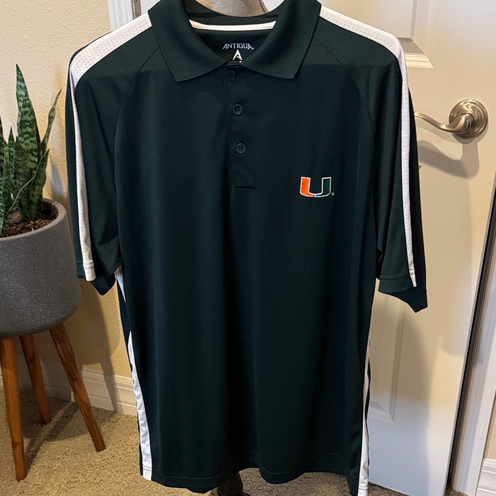 Like New Antigua Men's Dark Green Polo -  University of Miami